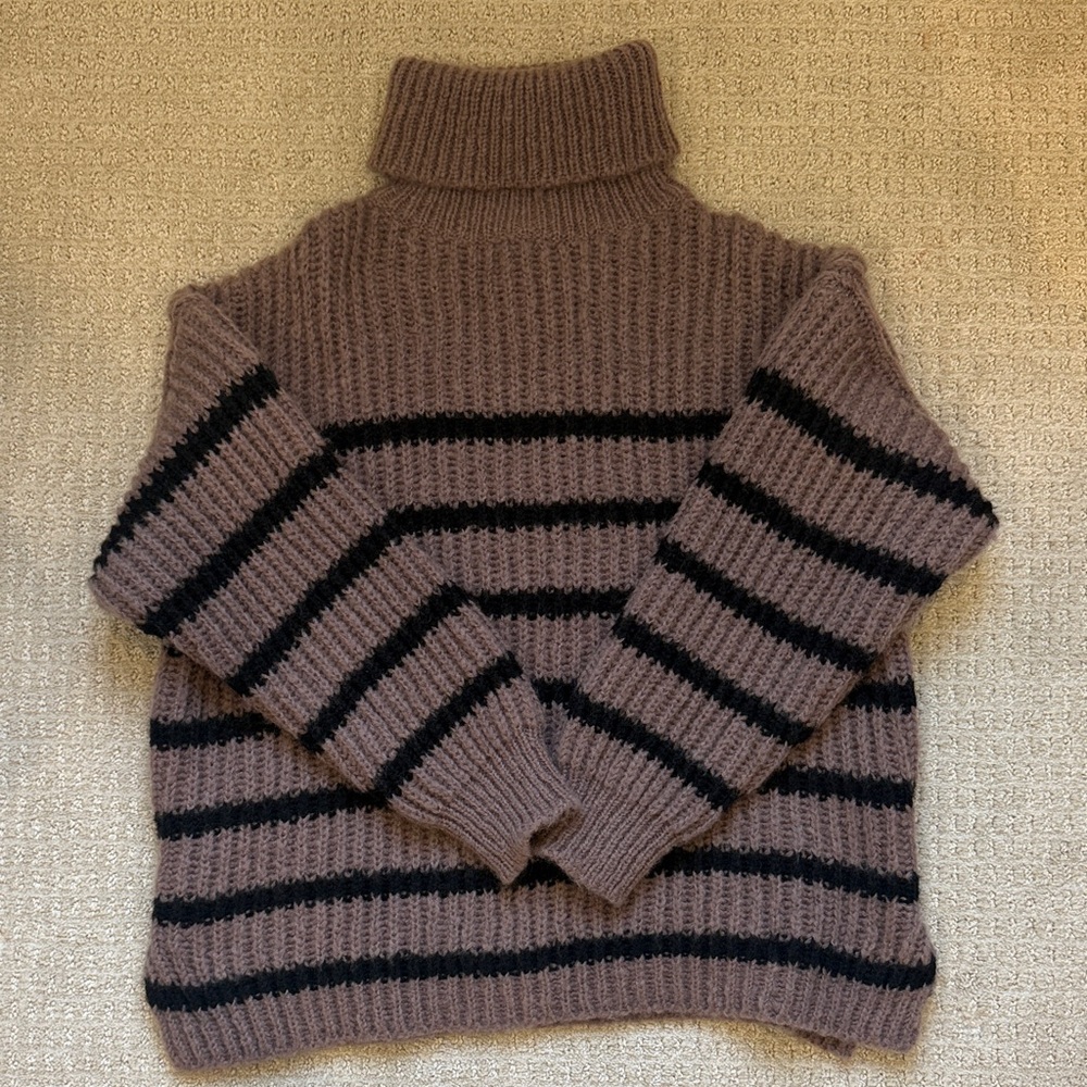 REVOLVE Brown and Black Striped Turtleneck Sweater